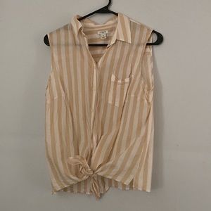 JCREW Linen Button Down Striped Tie Waist Tank Size M